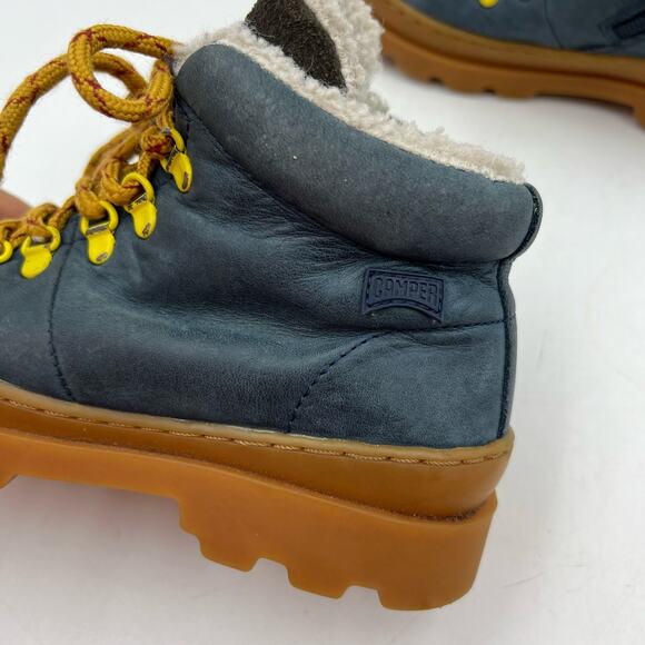 Camper Brutus Navy Blue Leather & Nubuck Ankle Boots Lug Sole - Picture 2 of 9